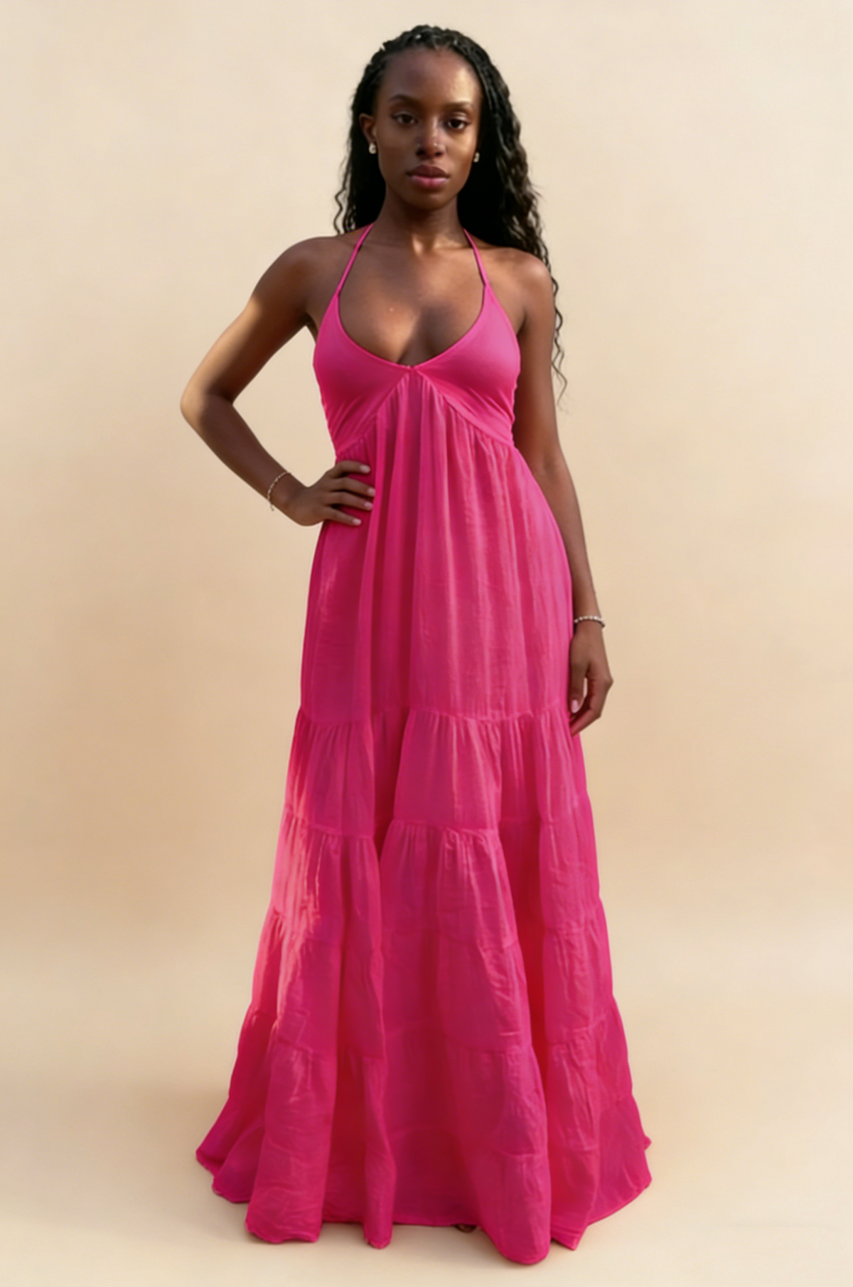 Pretty White Halter Neck A-Line Chiffon Long Party Dress Fashion Summer Dress, D1015