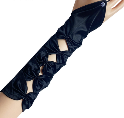 Hollow hook elastic wedding dress wedding gloves medium length embroidered beaded gloves bow     S6260