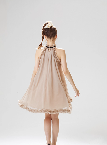 French halter neck vest dress petite sleeveless short skirt suspender skirt dress female summer R3527
