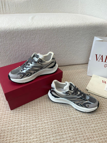 Valentino Sneaker 50mm In Black Mix Grey Blue Mesh Fabric And Cowhide 814272