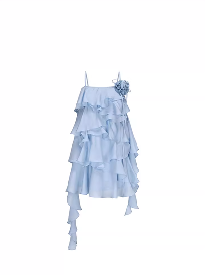 Sweet layered wave suspender skirt new style stylish age-reducing skirt R3380
