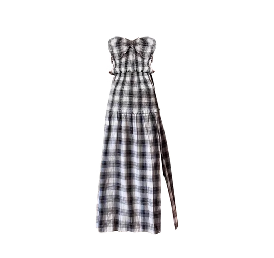 Tea break French plaid tube top slit dress high-end casual niche design unique temperament skirt R0167