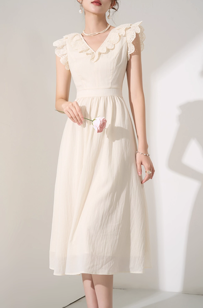 Niche design dress new summer high-end mid-length French temperament waist slimming skirt R4381