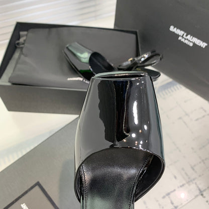 SL FISH MOUTH SANDAL PUMP BLACK POLISHED CALFSKIN
