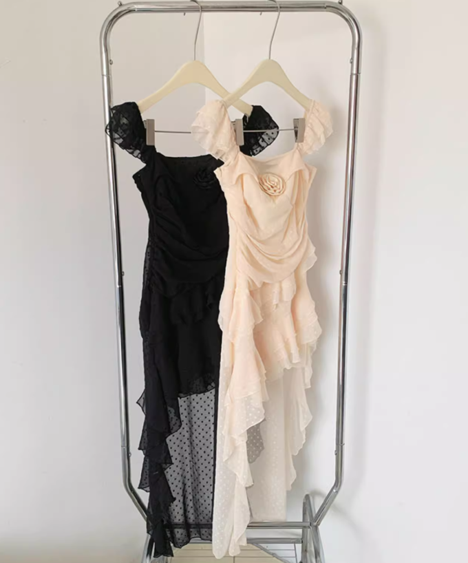 French holiday rose temperament long tail sleeveless atmosphere suspender dress R0297