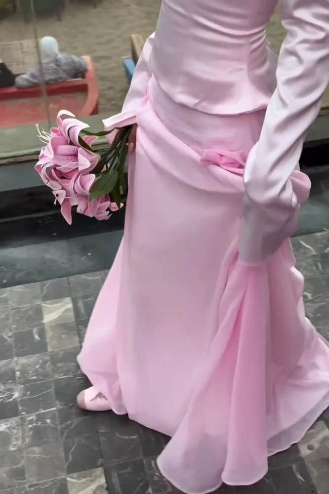 Elegant Pink Off Shoulder Sheath Long Party Dress Lovely Birthday Outfits Prom Dress, D2982