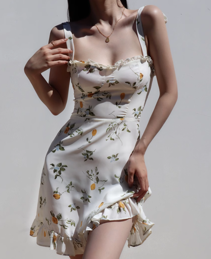 French style fresh girl slim fit and slimming dress, retro waist cinching short skirt dress R2871