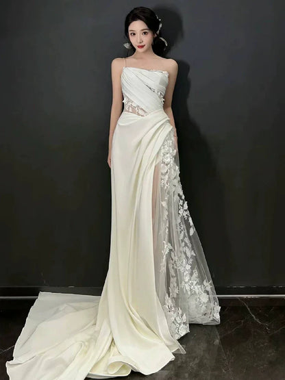 White Tulle Lace Long Wedding Dress Princess Bridal Gown
