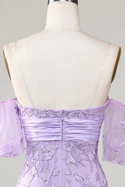 Sweetheart Lace Tight Mini Dress Lavender Homecoming Dress        S3667