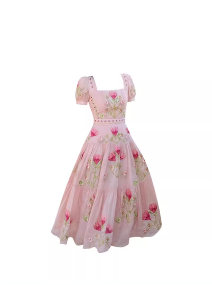 French retro square neck suspender long dress 2025 summer new temperament skirt R3383