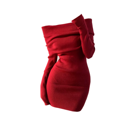 Christmas retro sexy red dress 2025 new slim knitted one-shoulder tube top bottoming skirt R0149