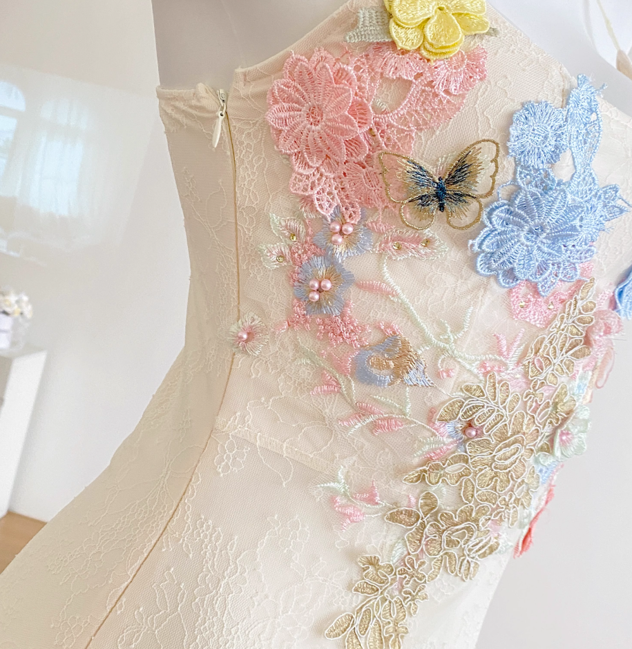 2025 new flower lace mesh fishtail dress medium-length slim hip-wrapped suspender skirt R0280