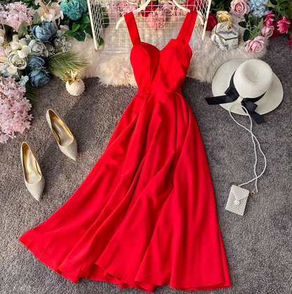 Sexy backless retro suspender skirt tube top dress waist slimming beach over knee goddess dress R0340