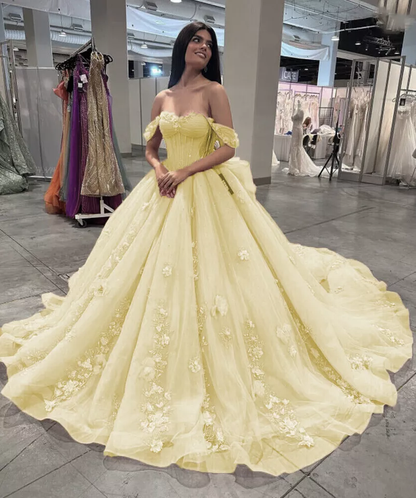 Pink Tulle Quinceanera Dresses for Sweet 16,Off-Shoulder Ball Gowns for Prom S6939