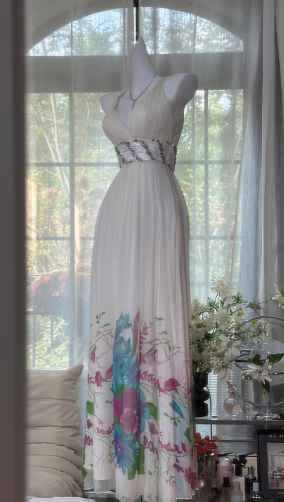 Chiffon Flower Printed Prom Party Dress 21st Birthday Outfit Evening Dress  fg8592