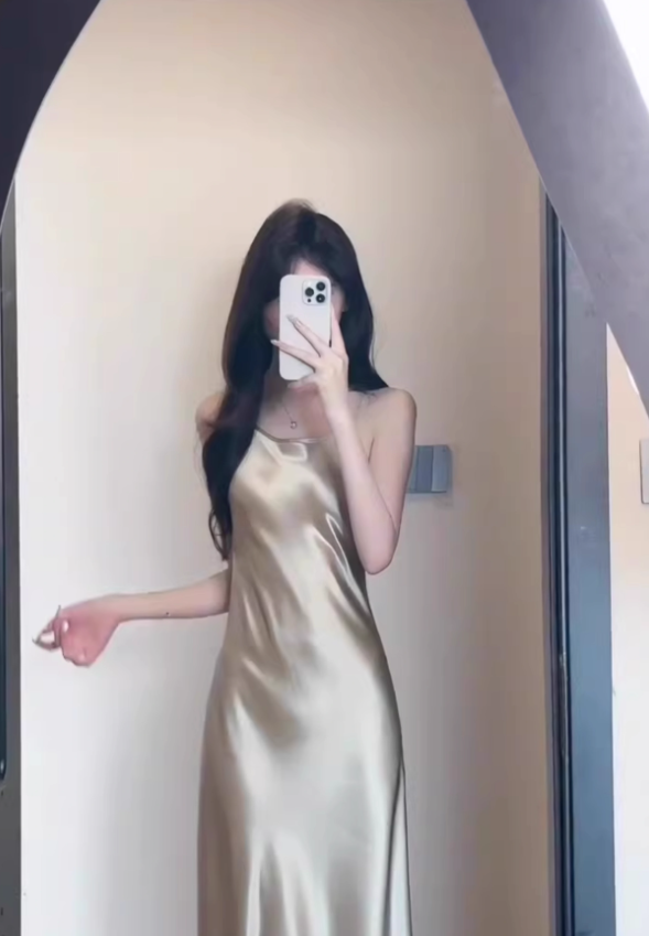 French style lady's suspender dress new summer style high-end exquisite acetate satin banquet dress R0435