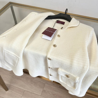 Gucci Rocheted Cardigan Cream Cotton 294121