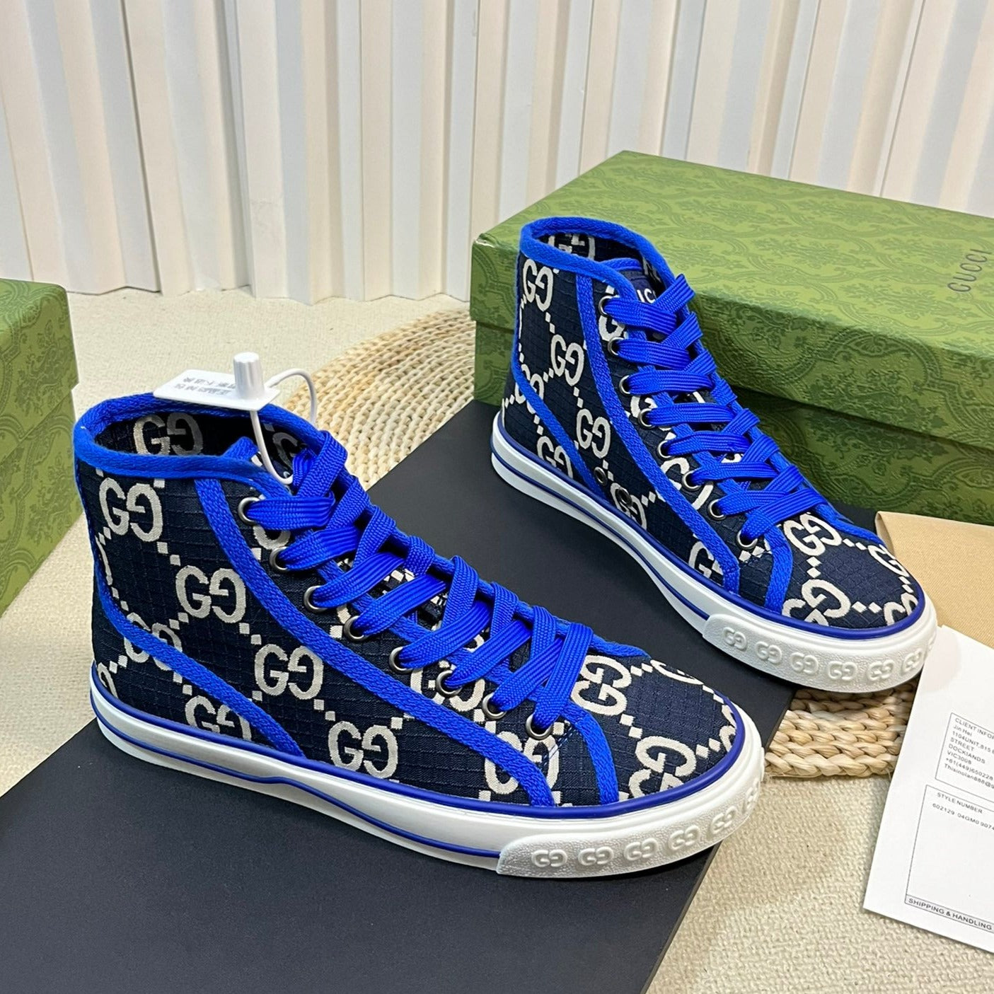 GG Tennis 1977 High Top Sneaker  Black Blue Caro