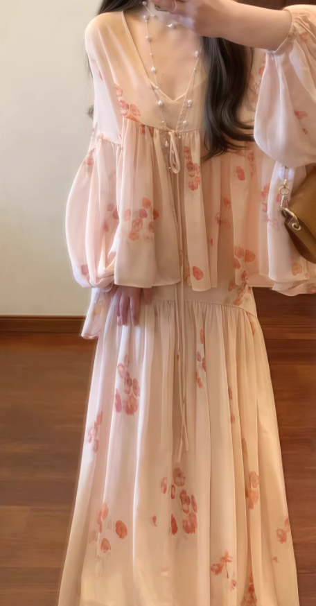 Gentle temperament floral dress waist beautiful summer skirt R0748
