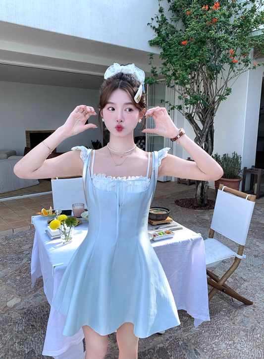 Pure lace small suspender dress two-piece suit women's summer French temperament skirt R4825