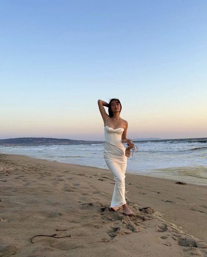Spaghetti Straps White Satin Long Party Dress Prom Evening Gown cc1377