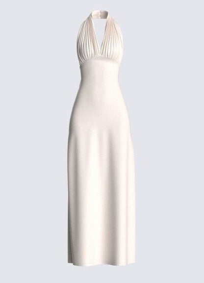 Gorgeous A Line Halter White Prom Dresses Formal Summer Wedding Guest Dresses Wedding Guest Outfits DP770