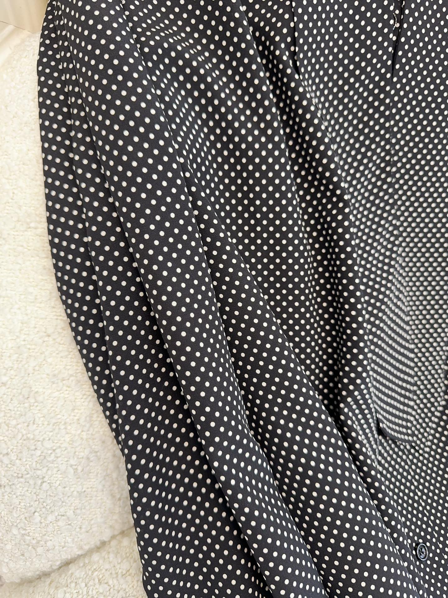 YSL 2025 Polka Dot Shirt Black mix White Silk
