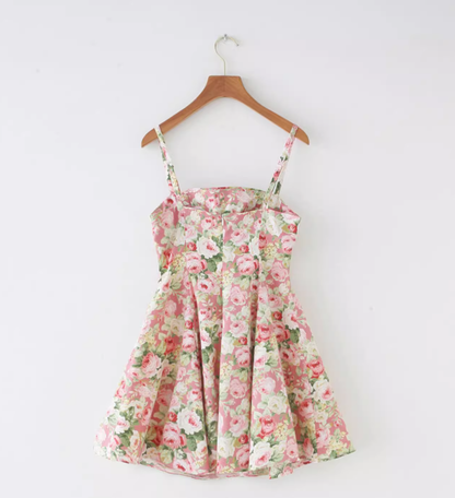 French retro pink floral chest cushion sexy slimming waist cinching suspender skirt new style R2875