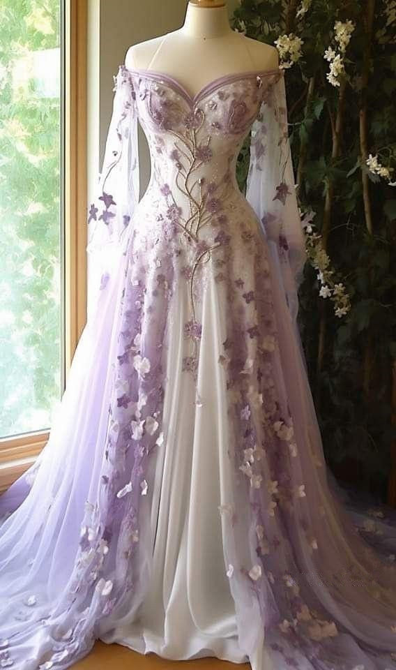 Aesthetic Ball Gowns Off The Shoulder Tulle Lilac Prom Dress Long Prom Dress
