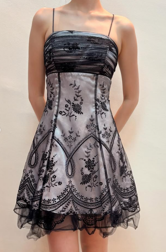 Chic Floral Spaghetti Strap A-line Chiffon Short Party Dresses Homecoming Dresses, D1327