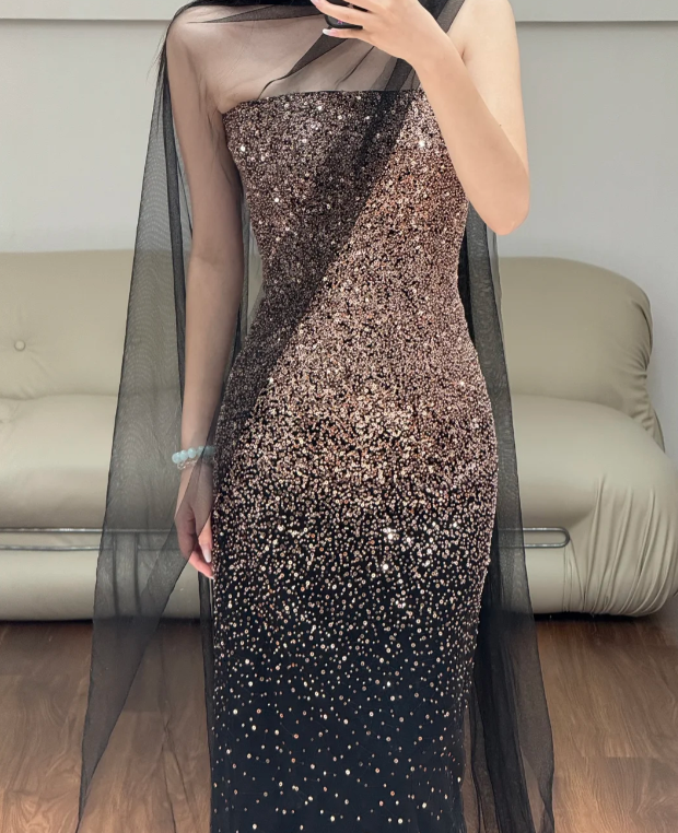 Sequin Black Sexy Prom Party Dress Birthday Outfit Shiny Evening Dress  fg8639