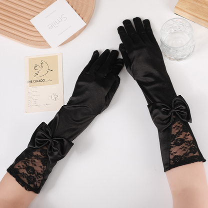 Stage performance long bow lace gloves satin wedding dress bride etiquette performance     S6256