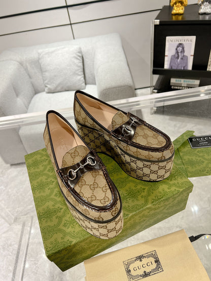GG HORSEBIT PLATFORM LOAFER LIGHT BROWN CALFSKIN