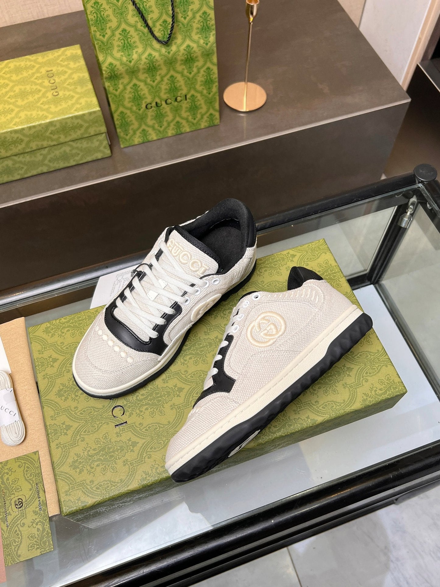 GG MAC80 TRAINER CREAMY WHITE AND BLACK CALFSKIN