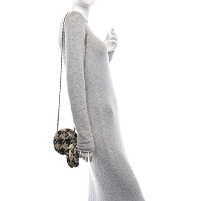 Tweed Shearling Round Clutch With Chain and Coin Purse Beige Black