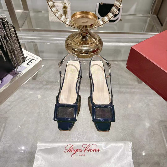 Viv 25 Slingback Navy Blue Mesh Italian Leather 300781