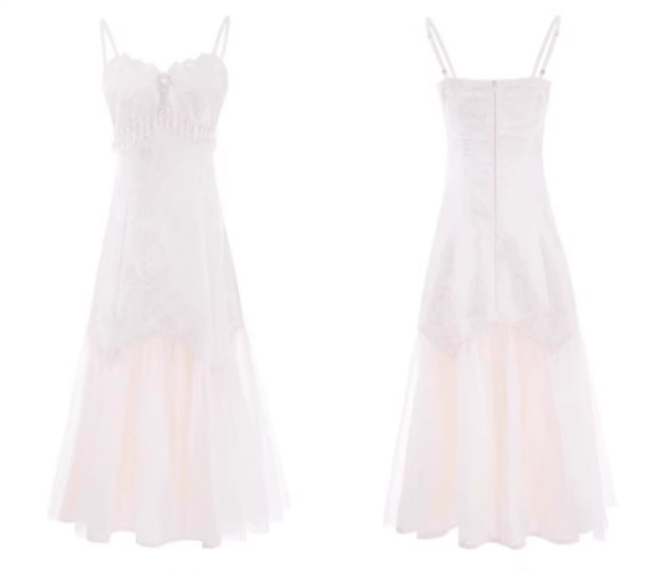 French lady high-end sling dress rich daughter jacquard mesh splicing temperament dress R0416