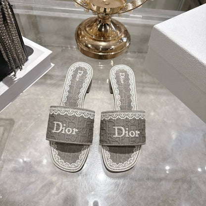 CD 26 Embroidered Sandals 45mm Gray White Canvas 592239