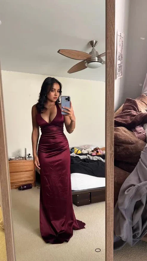 Royal Blue V Neck Mermaid Satin Long Prom Dress Party Gown MD7524