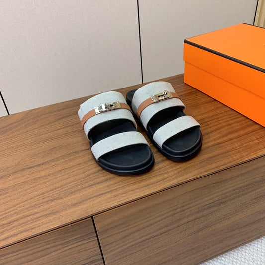 HM Jackson Sandal Grey Black Calfskin 294042