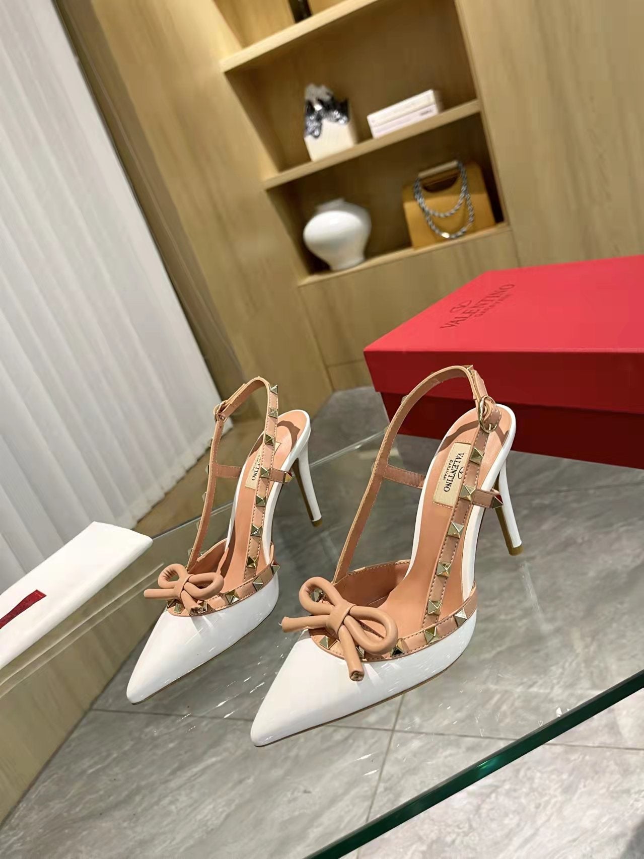 Valentino Rockstud Bow Slingback Pumps 95mm Patent Leather