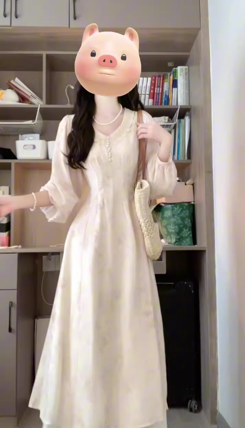 Tea break French style gentle temperament v-neck long-sleeved dress super beautiful waist skirt female R0467