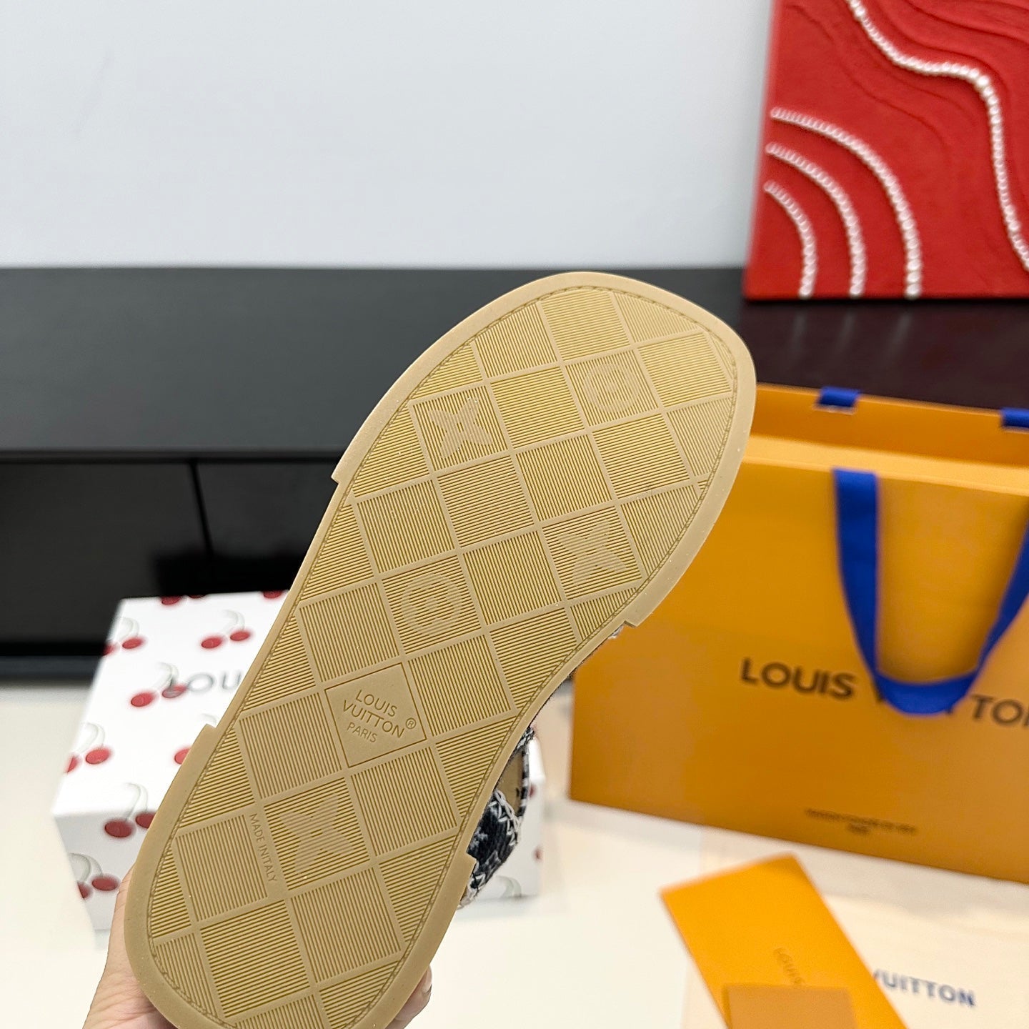 LV Maya Platform Sandals 6cm Blue Denim Beige Cowhide 572500
