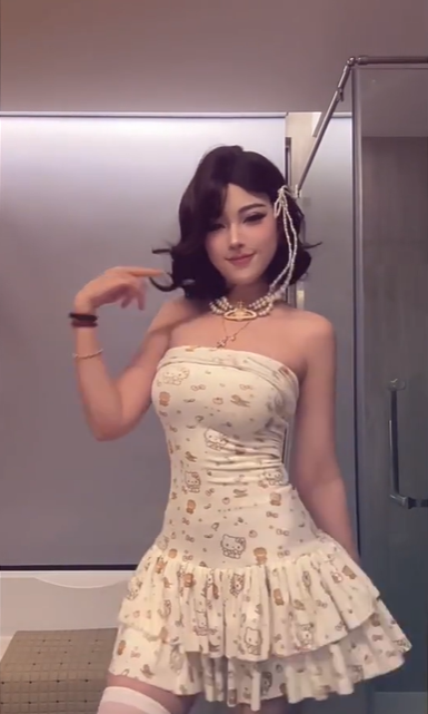 French style printed tube top dress for women with slim waist and cake-like puffy short skirt R3139