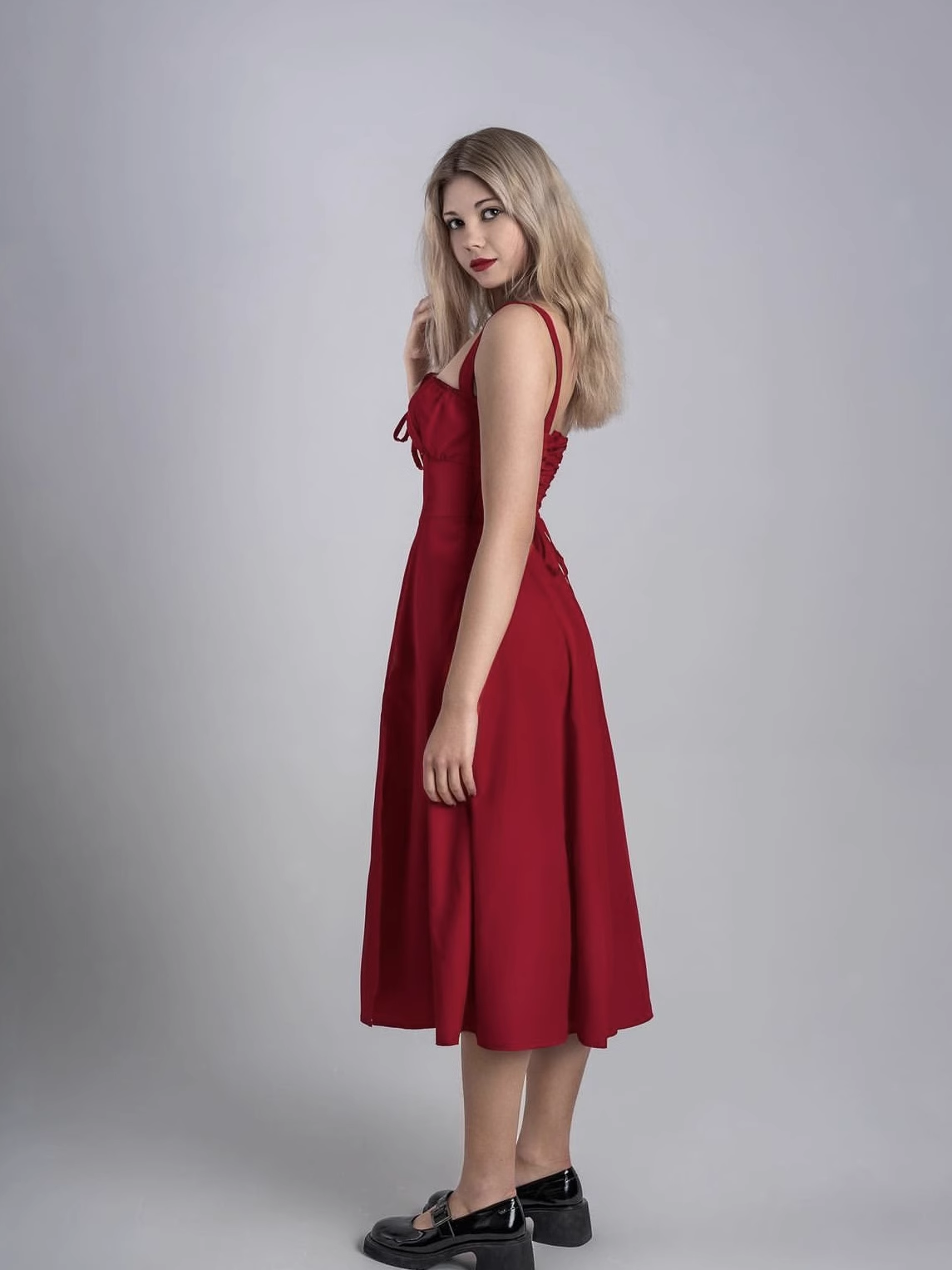 Simple Floral Spaghetti Strap Design A-line Split Women Party Dress, D1405