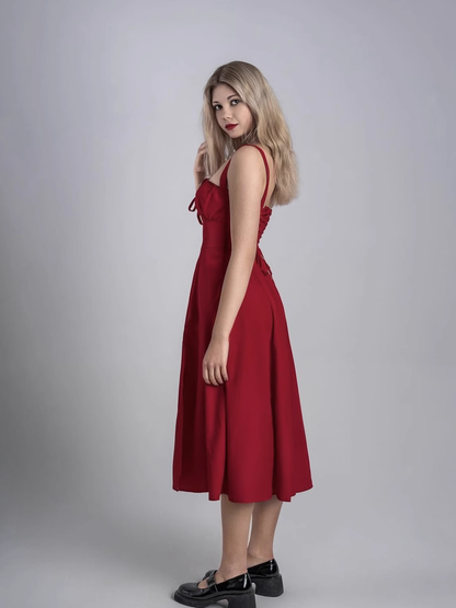 Simple Floral Spaghetti Strap Design A-line Split Women Party Dress, D1405
