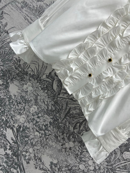 CC 25 Lace Pleated Shirt White Cotton