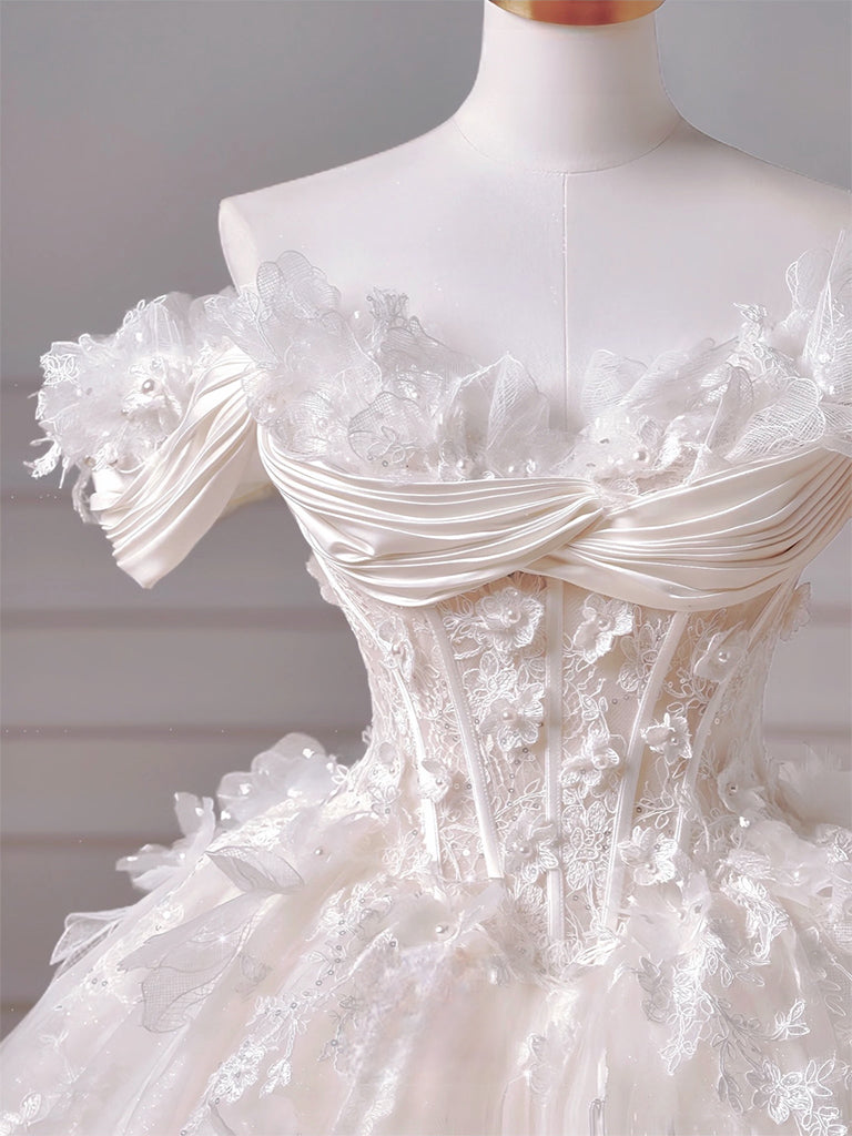 Ball-Gown/Princess Sweetheart Floor-Length Tulle Prom Dresses With Sequins Appliques Lace Beading