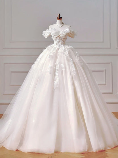 Ball-Gown/Princess Sweetheart Floor-Length Tulle Prom Dresses With Sequins Appliques Lace Beading
