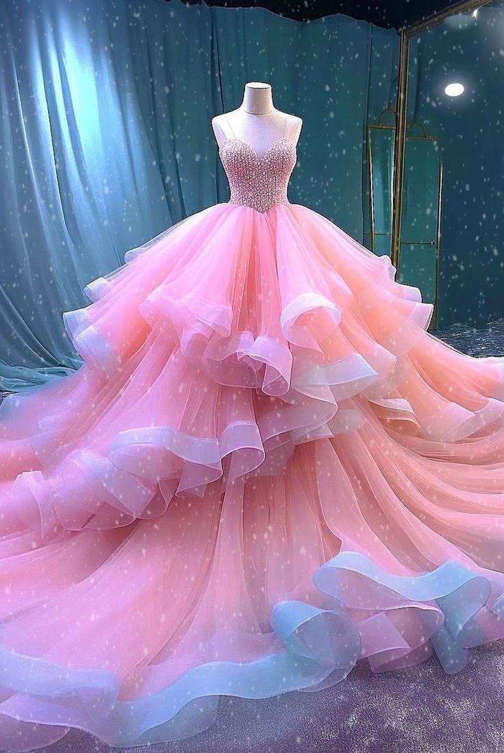 Ball Gowns Straps Pink Organza Sweet 16 Dresses